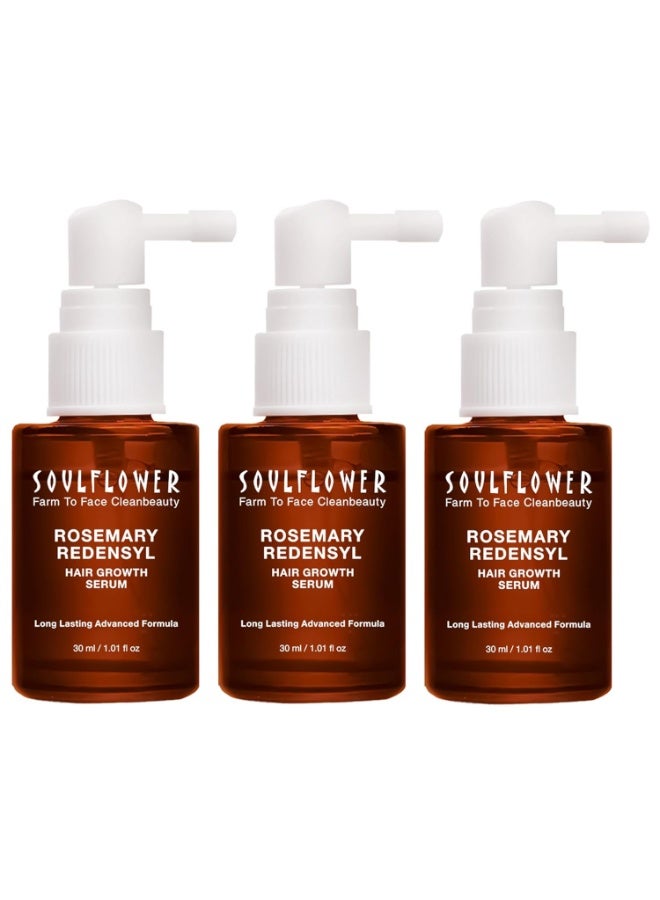 Soulflower Hair Growth Redensyl Tetragain Serum,Rosemary Oil,3% Redensyl,4% Anagain,Caffeine,Melanogray,Biotin,Rice Water,Anti Hair fall,Clinically Tested on Real people,Unisex|Pack of 3 30 ml each - Image 1